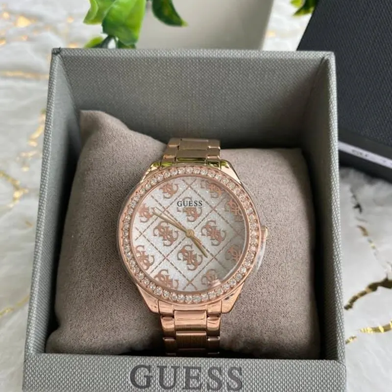 Guess Sugar White Dial Crystal Ladies Fashion Watch- GW0001L3